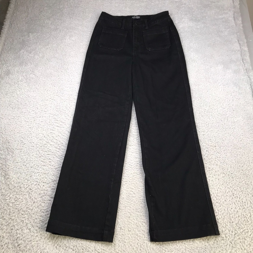Judy Blue Straight Jeans Womens 7/29 (28x30)‎ Black Patch Pockets High Waist